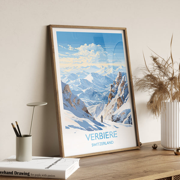 Verbiere Wall Art Travel Poster, Travel Print of Verbiere,Ski Poster, Verbiere Art Gift, Switzerland Ski Art Travel Lovers Gift