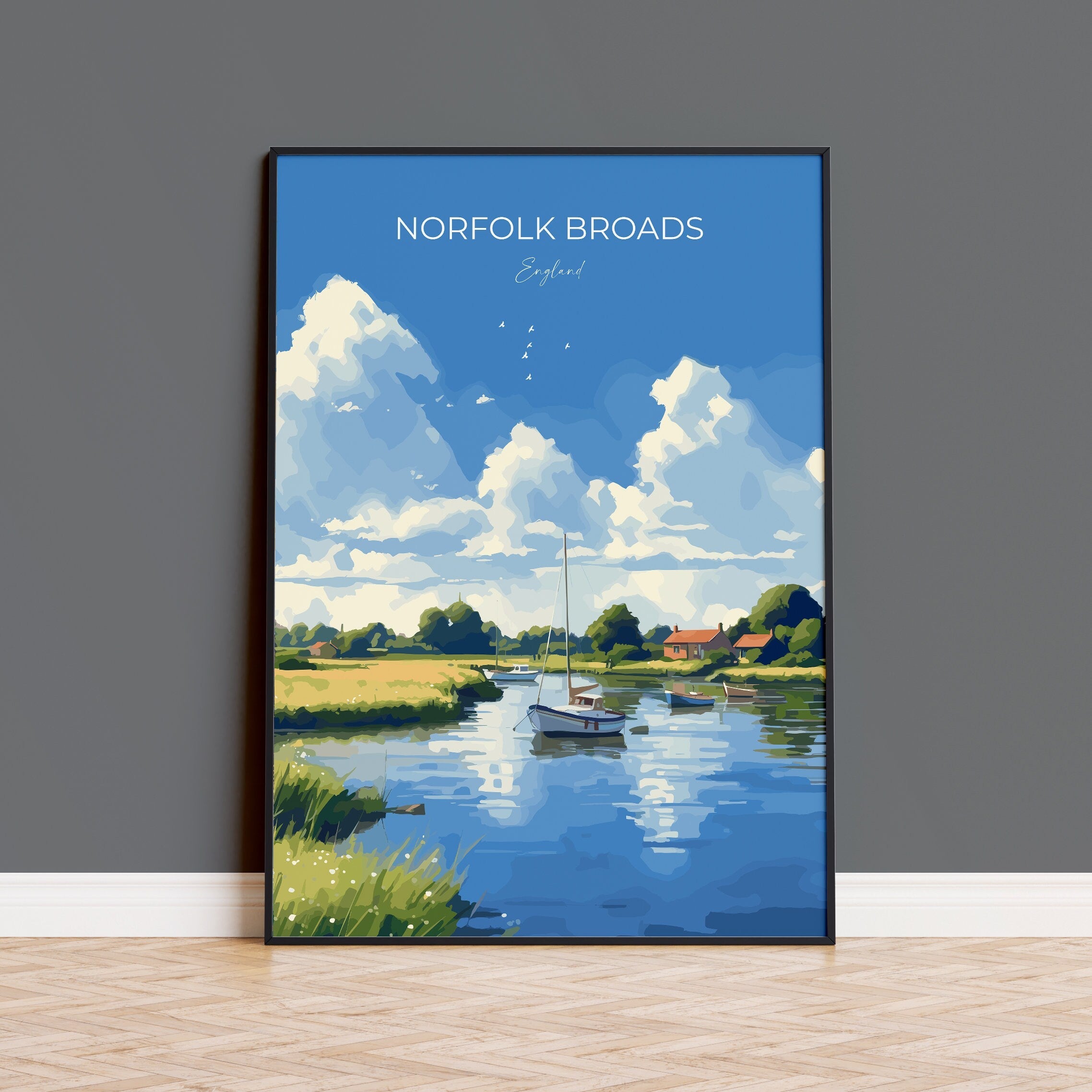 Norfolk Broads Print Wall Art, Travel Poster of Norfolk Broads, England, Norfolk Broads Art Gift, English Countryside Art Lovers Gift NQ Media Designs