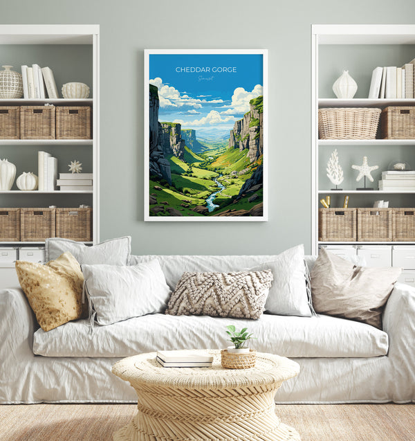 Cheddar Gorge Travel Poster Wall Art, Travel Print of Cheddar Gorge, Somerset, England, Cheddar Gorge Art Lovers Gift, Somerset Gift