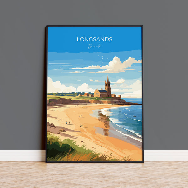 Longsands Travel Poster Wall Art, Travel Print of Longsands, Tynemouth Art Gift, England, Longsands Art Lovers Gift,