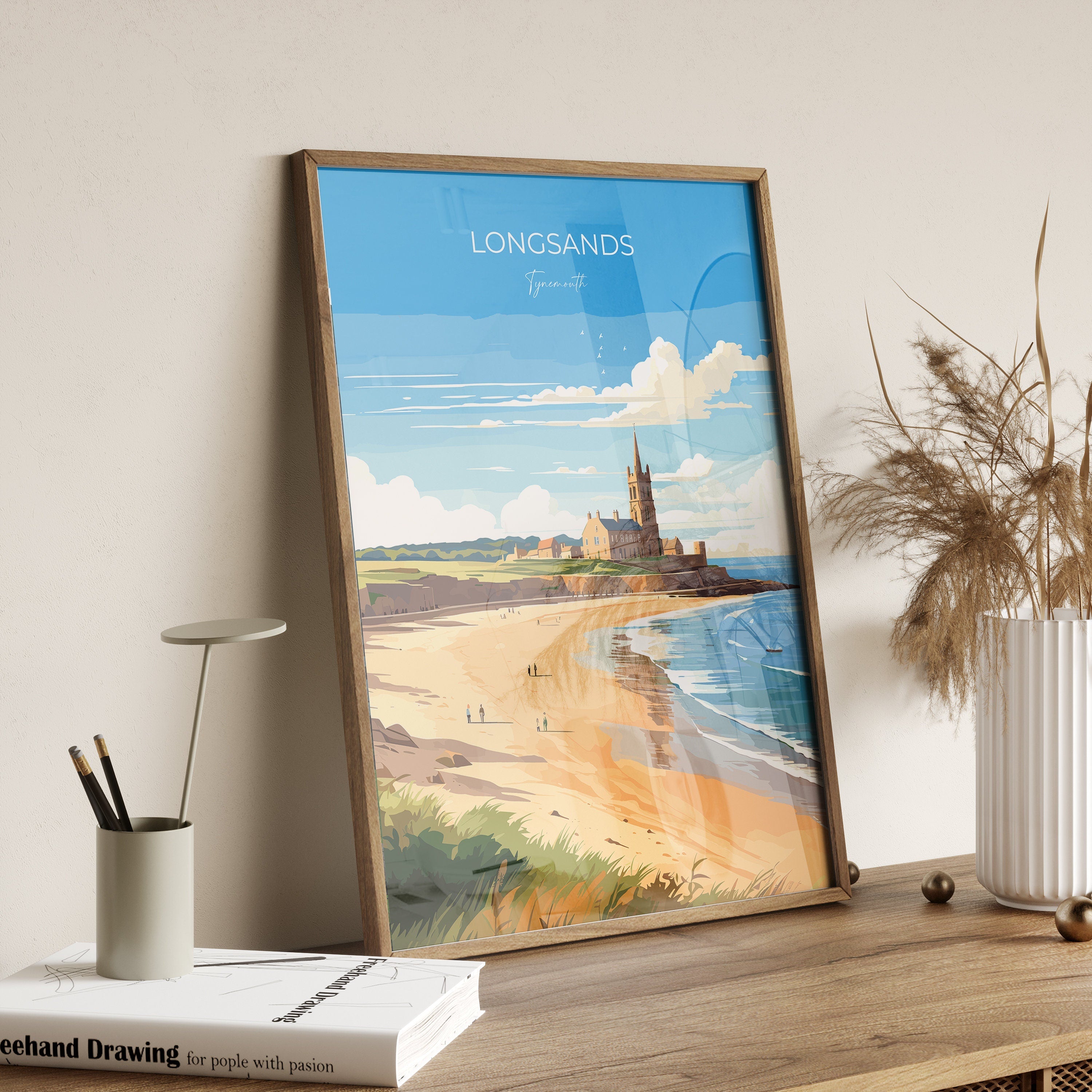 Longsands Travel Poster Wall Art, Travel Print of Longsands, Tynemouth Art Gift, England, Longsands Art Lovers Gift, NQ Media Designs