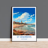 St Andrews Travel Poster Wall Art, Travel Print of St Andrews, Scotland, St Andrews Art Lovers Gift, St Andrews Gift NQ Media Designs
