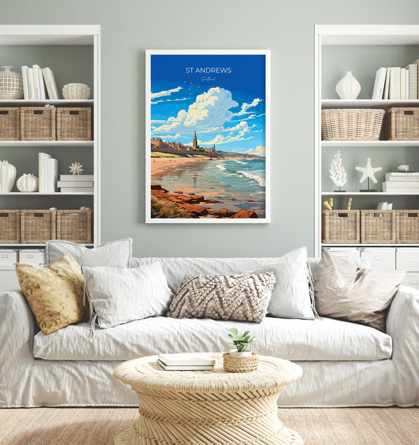 St Andrews Travel Poster Wall Art, Travel Print of St Andrews, Scotland, St Andrews Art Lovers Gift, St Andrews Gift
