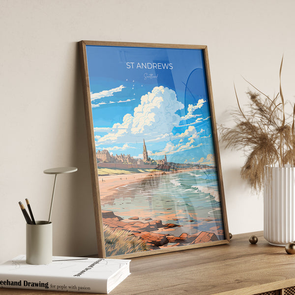 St Andrews Travel Poster Wall Art, Travel Print of St Andrews, Scotland, St Andrews Art Lovers Gift, St Andrews Gift