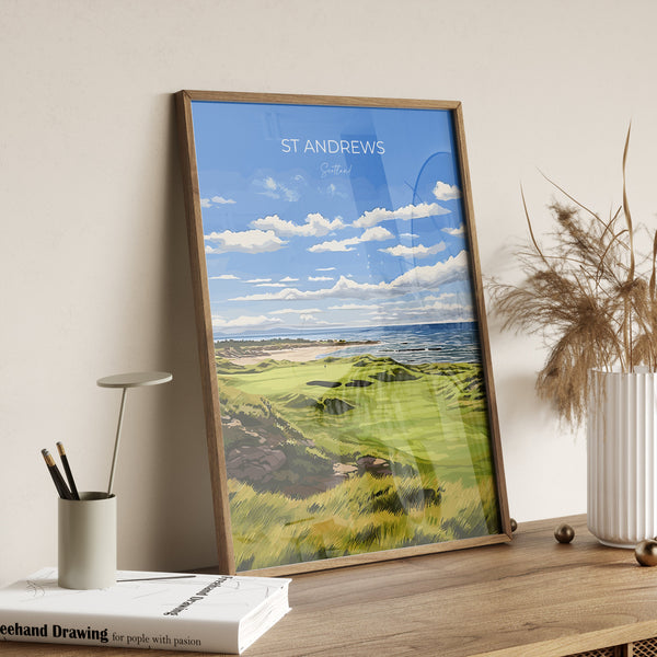 St Andrews Travel Poster Wall Art, Travel Print of St Andrews, Scotland, St Andrews Golf Art Lovers Gift, St Andrews Gift
