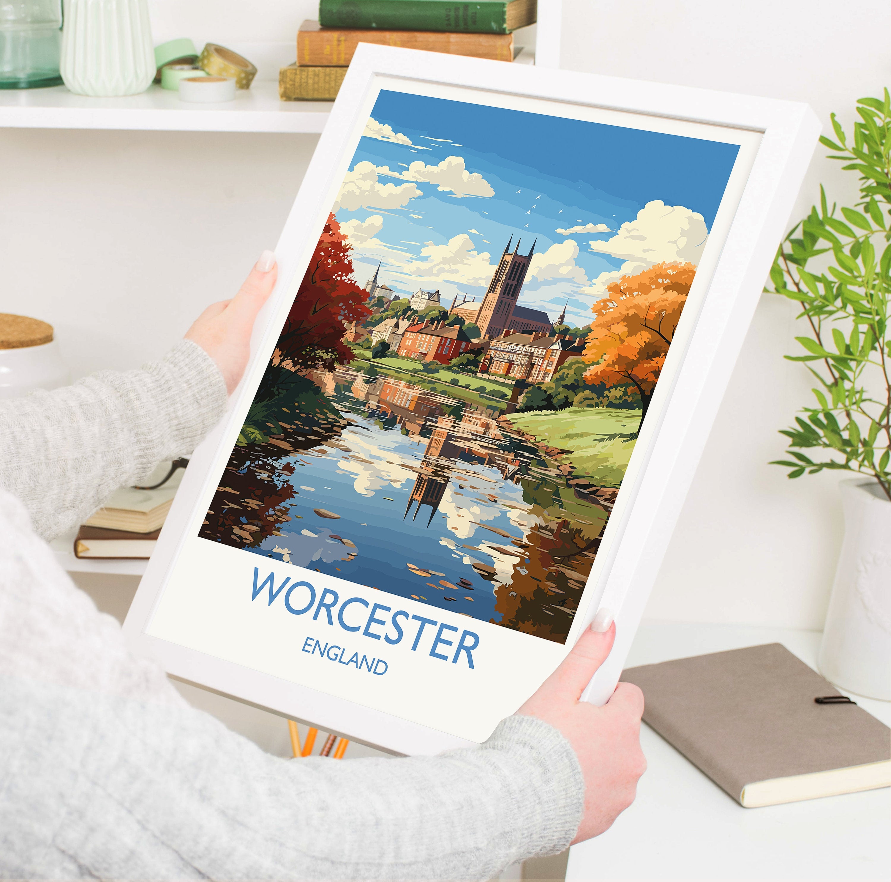 Worcester Travel Print Wall Art, Travel Poster of Worcester, Worcester Art Gift, England, English Countryside Art Lovers Gift, NQ Media Designs