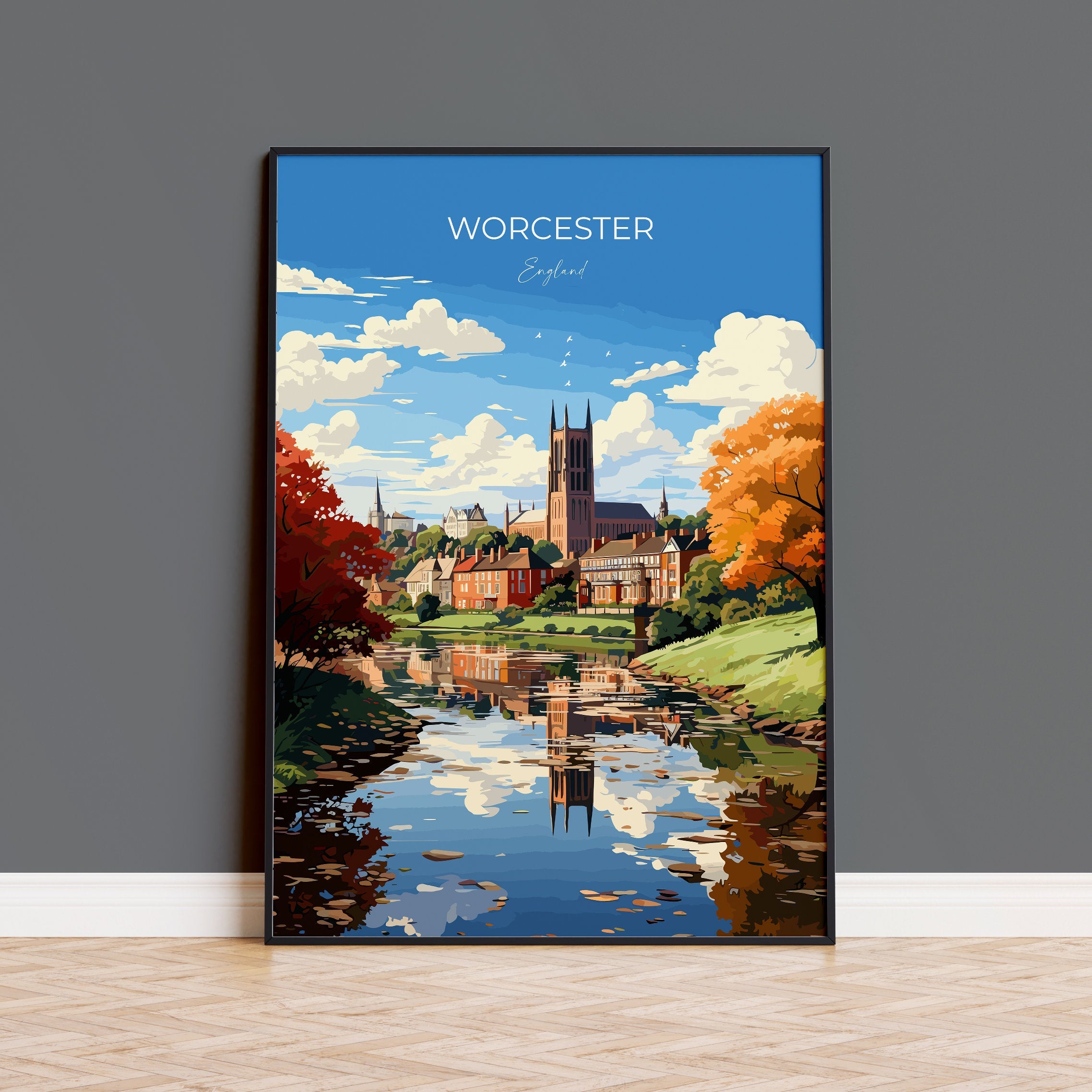 Worcester Poster Travel Wall Art, Travel Print of Worcester, Worcester Art Gift, England, English Countryside Art Lovers Gift, NQ Media Designs