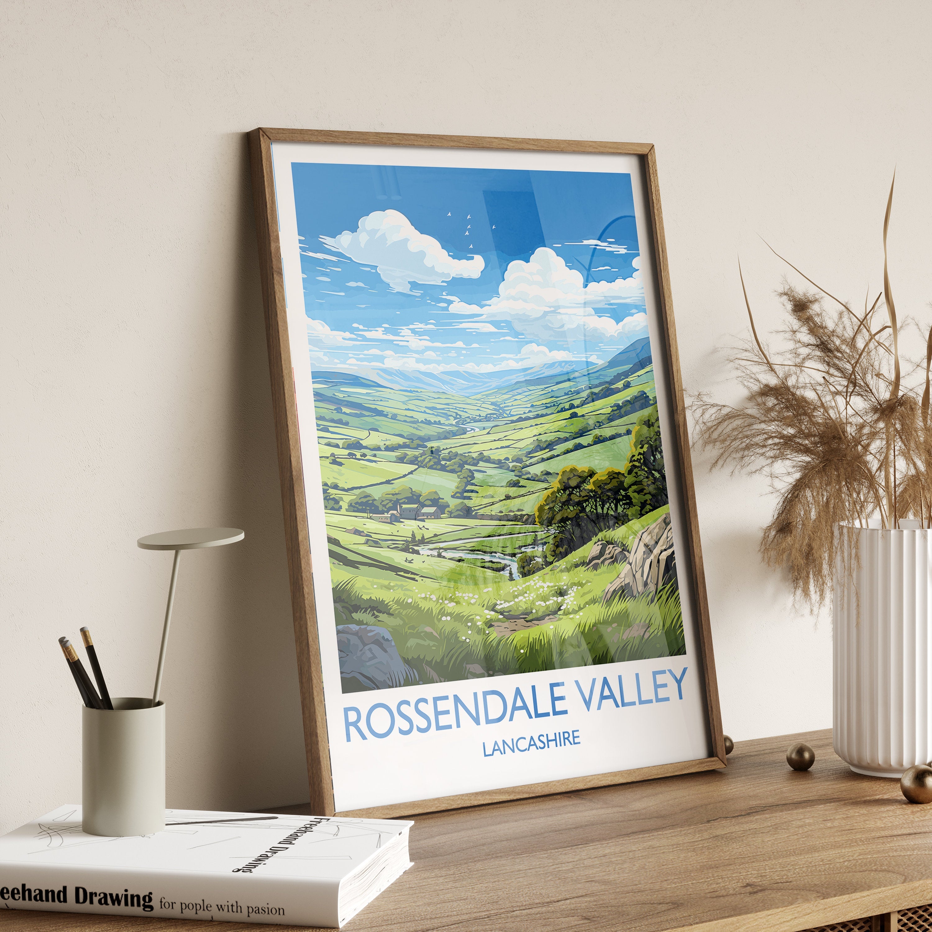 Rossendale Valley Travel Print Wall Art, Travel Poster of Rossendale Valley, Rossendale Art Gift, English Countryside Art Lovers Gift, NQ Media Designs