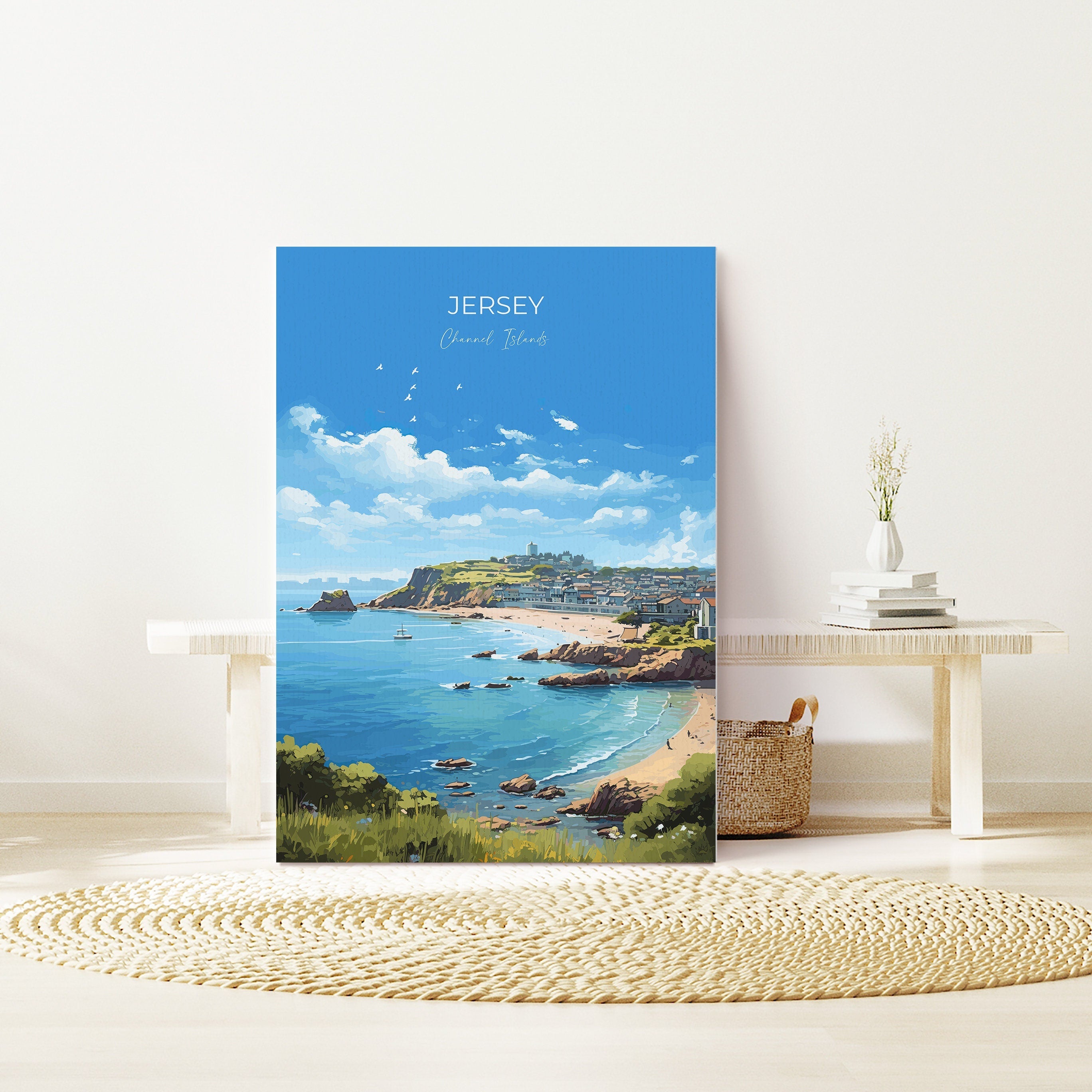Jersey Travel Print, Travel Poster of Jersey, Channel Islands, Jersey Art Lovers Gift, Jersey Wall Art Print NQ Media Designs