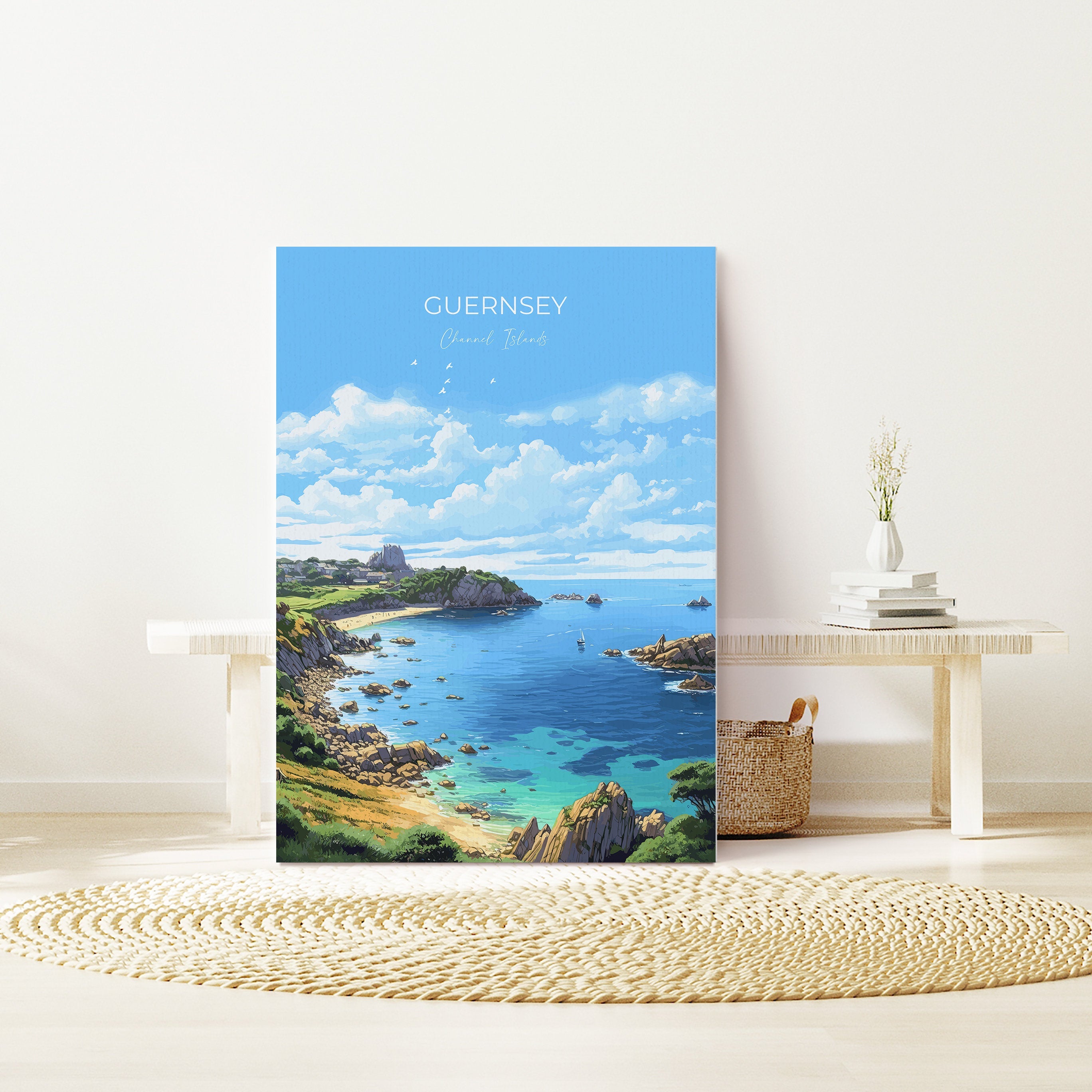 Guernsey Travel Print, Travel Poster of Guernsey, Guernsey Art Lovers Gift, Channel Islands, Wall Art Print NQ Media Designs