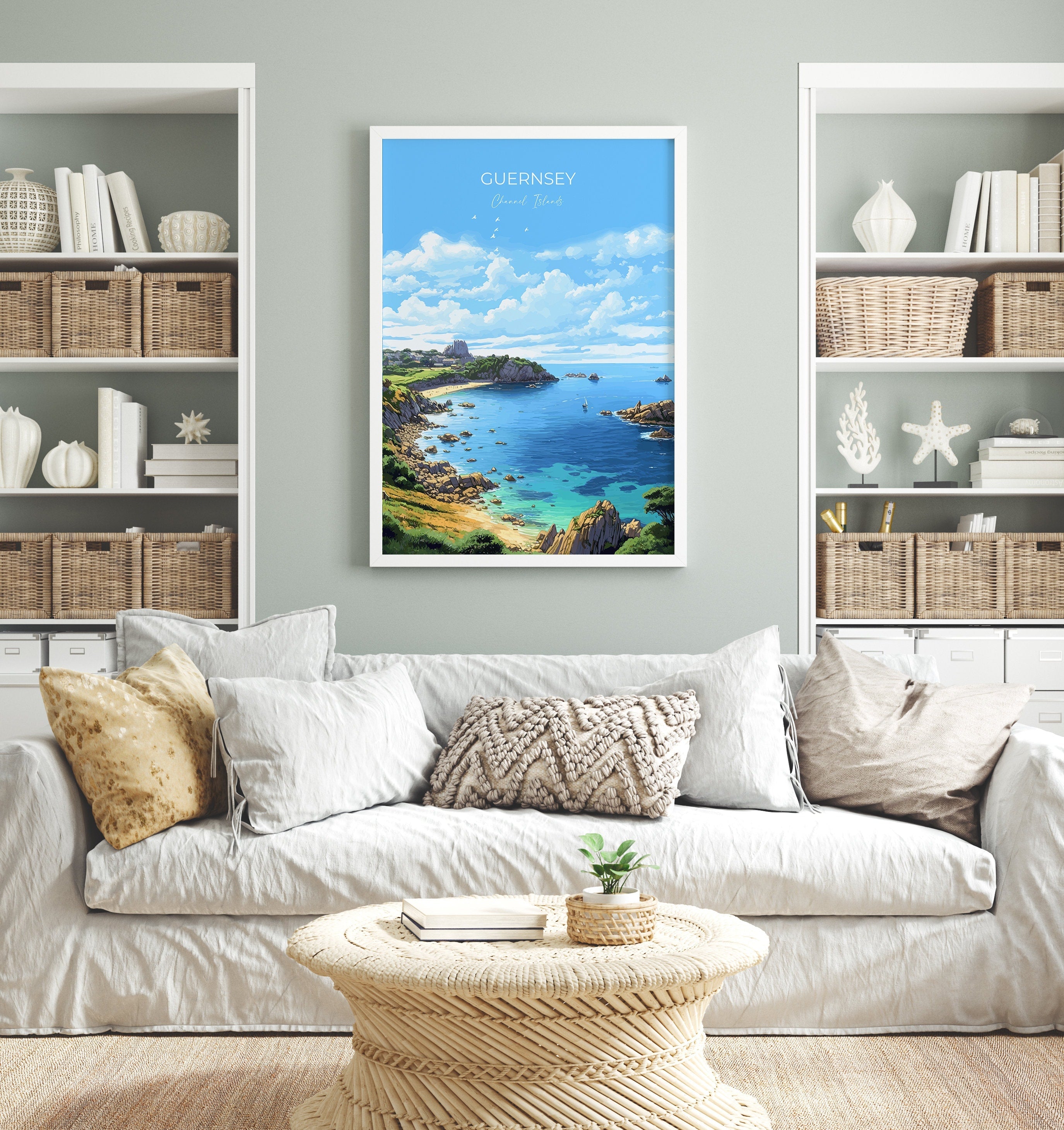 Guernsey Travel Print, Travel Poster of Guernsey, Guernsey Art Lovers Gift, Channel Islands, Wall Art Print NQ Media Designs