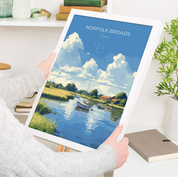Norfolk Broads Print Wall Art, Travel Poster of Norfolk Broads, England, Norfolk Broads Art Gift, English Countryside Art Lovers Gift