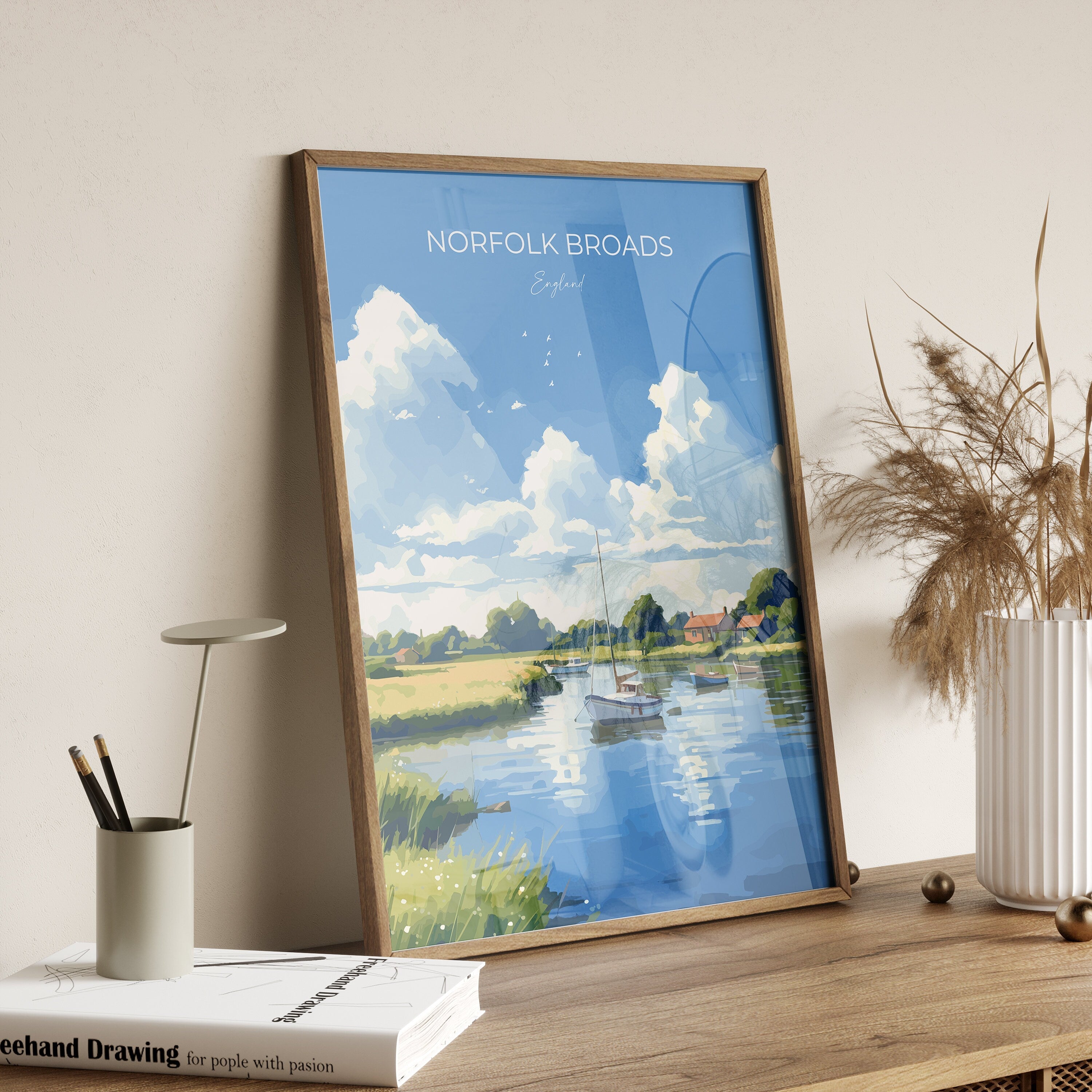 Norfolk Broads Print Wall Art, Travel Poster of Norfolk Broads, England, Norfolk Broads Art Gift, English Countryside Art Lovers Gift NQ Media Designs