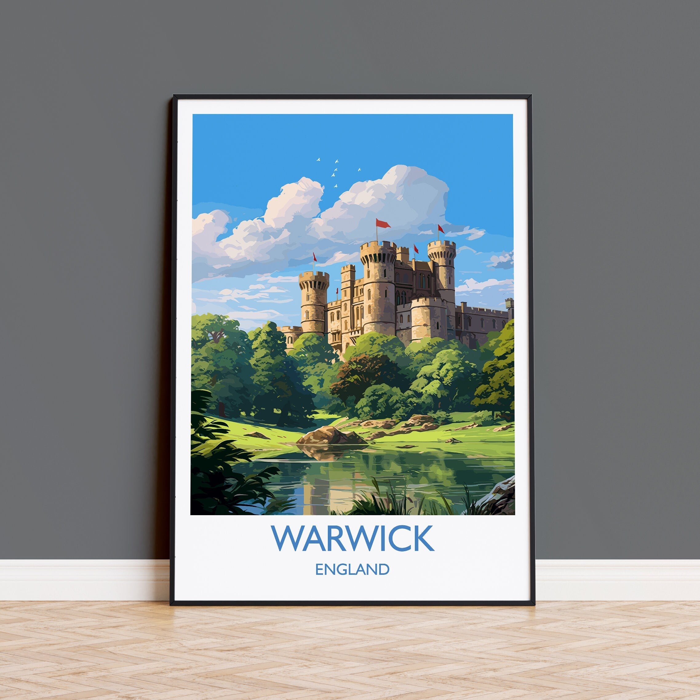 Warwick Travel Print Wall Art, Travel Poster of Warwick, Warwick Art Gift, English Countryside Art Lovers Gift, NQ Media Designs