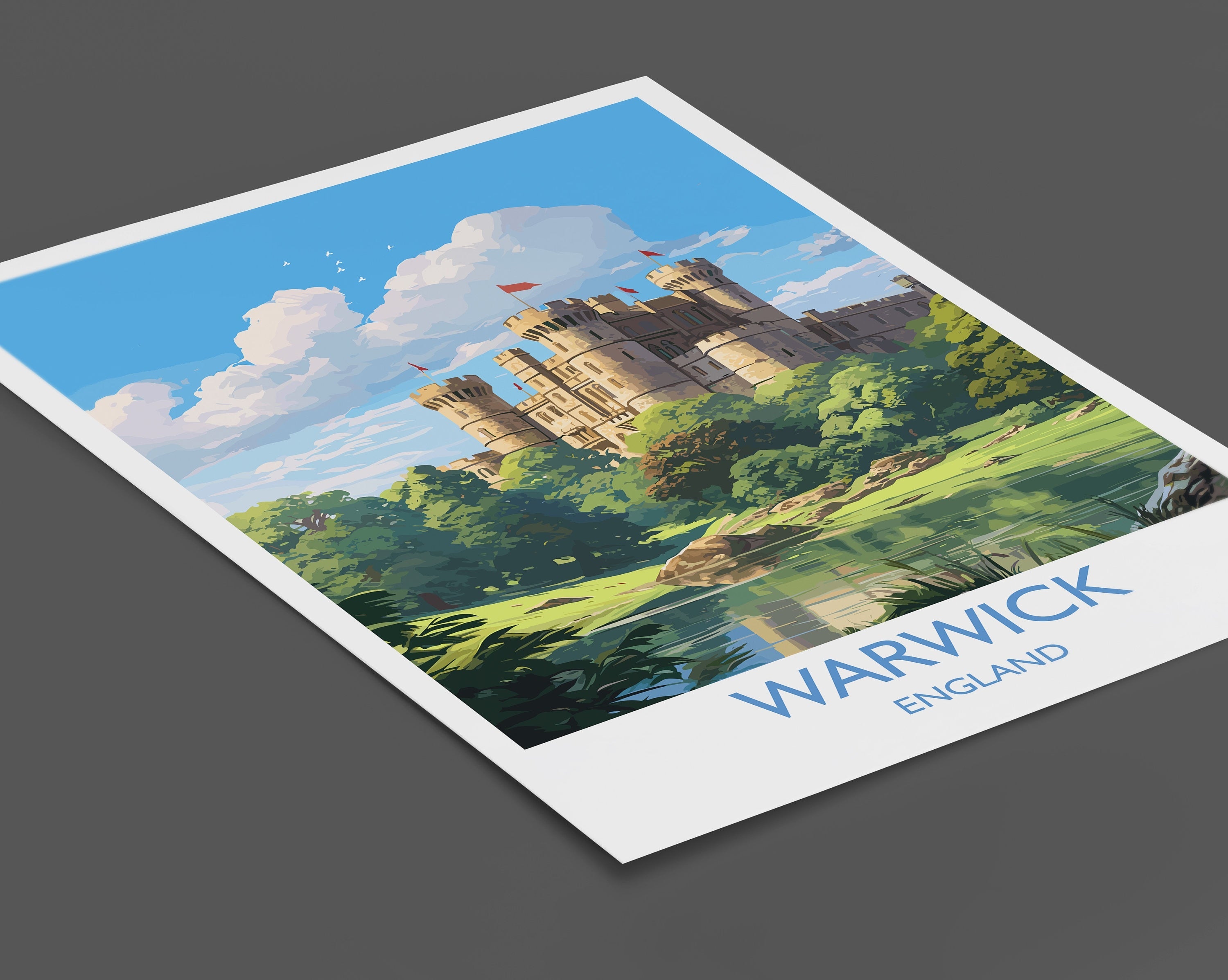 Warwick Travel Print Wall Art, Travel Poster of Warwick, Warwick Art Gift, English Countryside Art Lovers Gift, NQ Media Designs