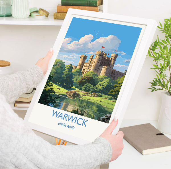 Warwick Travel Print Wall Art, Travel Poster of Warwick, Warwick Art Gift, English Countryside Art Lovers Gift,