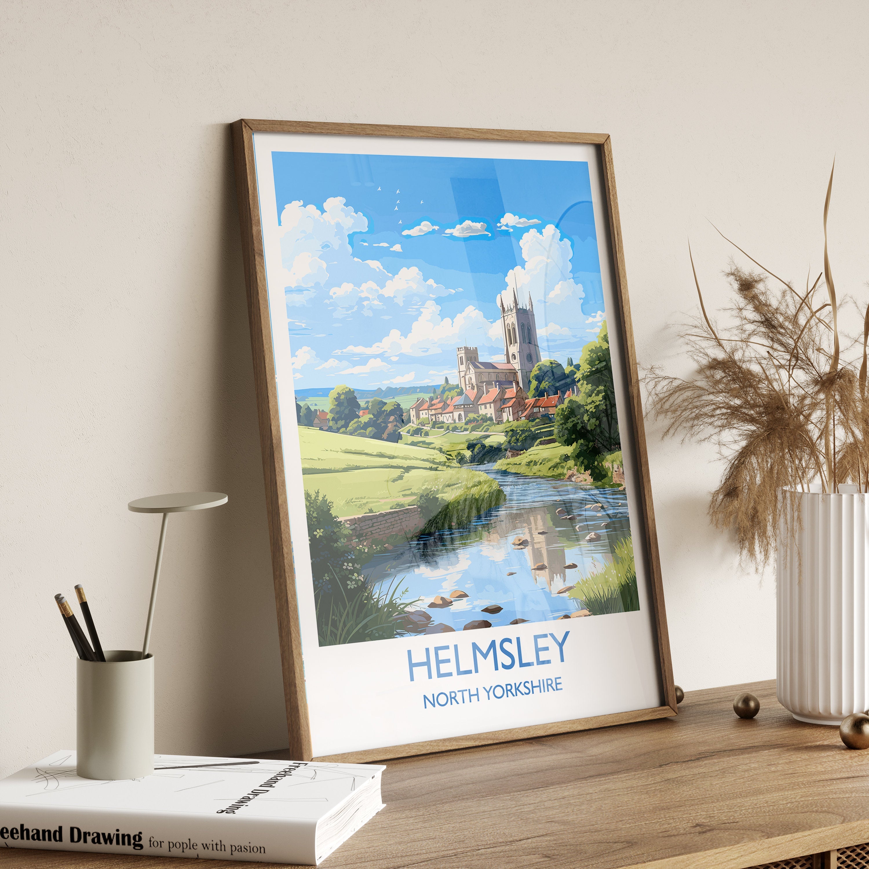Helmsley Travel Print, Travel Poster of Helmsley, Yorkshire Gift, England, North Yorkshire Art, Helmsley Gift, Wall Art Lovers Print NQ Media Designs
