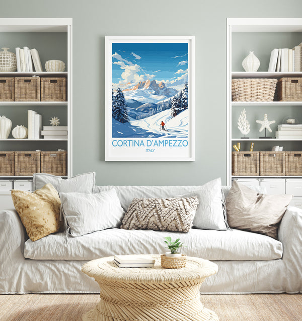 Cortina d'Ampezzo Wall Art Travel Poster, Travel Print of Cortina d'Ampezzo, Ski Poster Art Gift, Italy Dolomites Ski Art Travel Lovers Gift