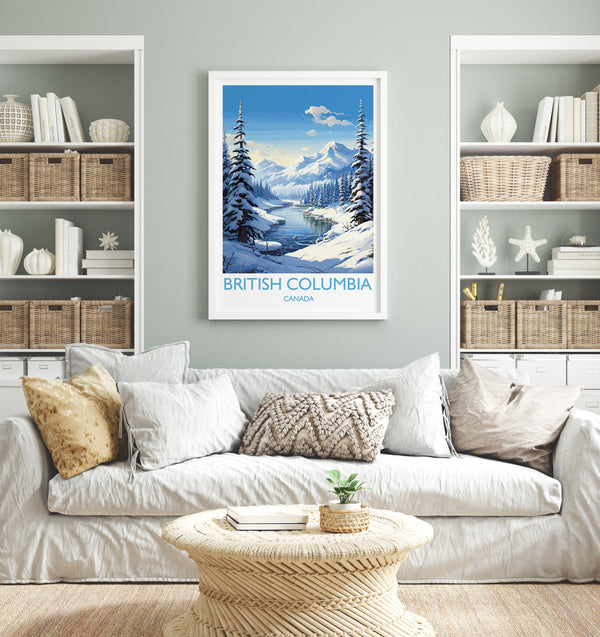 British Columbia Wall Art Travel Poster, Travel Print of British Columbia, British Columbia Art Lovers Gift, Canada Winter Art Travel Gift