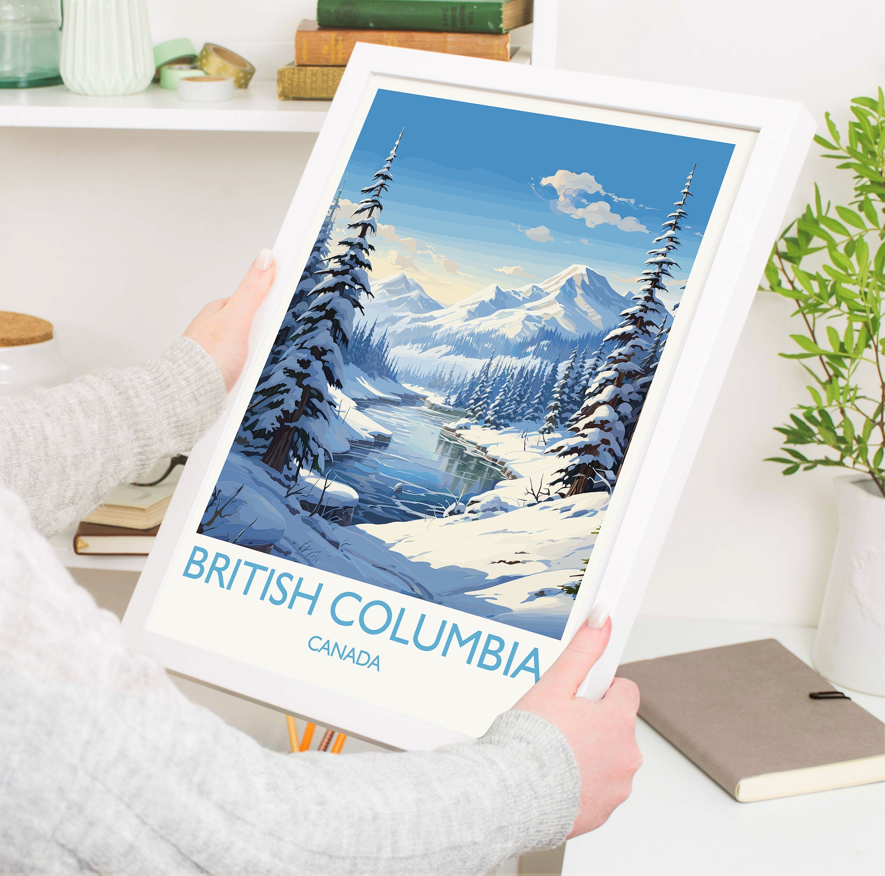 British Columbia Wall Art Travel Poster, Travel Print of British Columbia, British Columbia Art Lovers Gift, Canada Winter Art Travel Gift NQ Media Designs