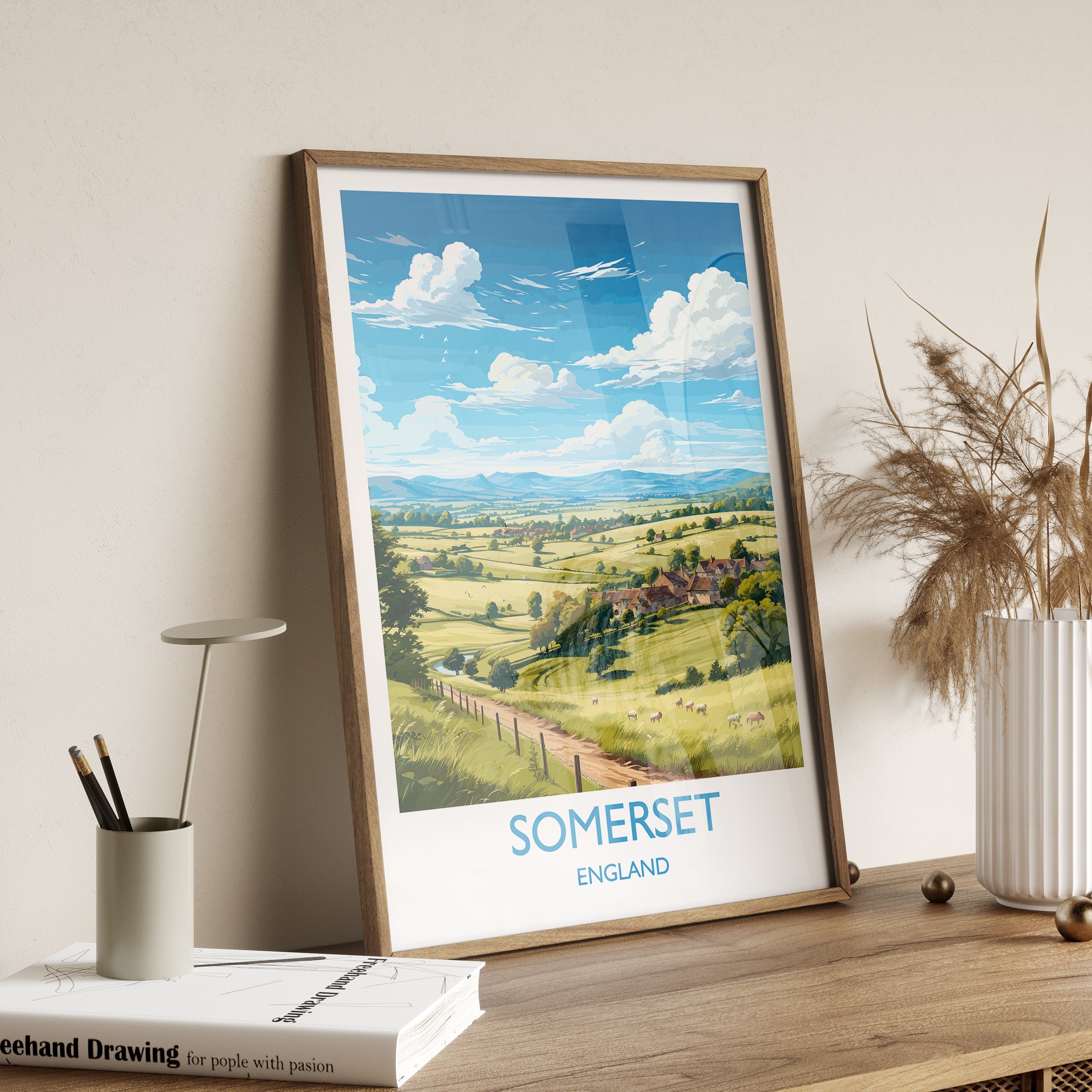 Somerset Poster Wall Art, Travel Print of Somerset, England, Somerset Art Lovers Gift, England Wall Art Print NQ Media Designs
