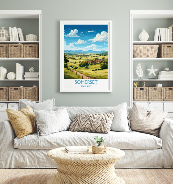 Somerset Poster Wall Art, Travel Print of Somerset, England, Somerset Art Lovers Gift, England Wall Art Print