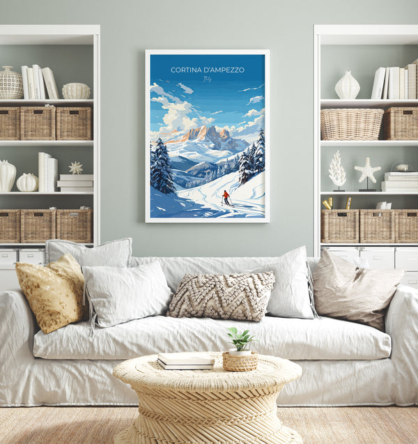Cortina d'Ampezzo Wall Art Travel Poster, Travel Print of Cortina d'Ampezzo, Ski Poster Art Gift, Italy Dolomites Ski Art Travel Lovers Gift