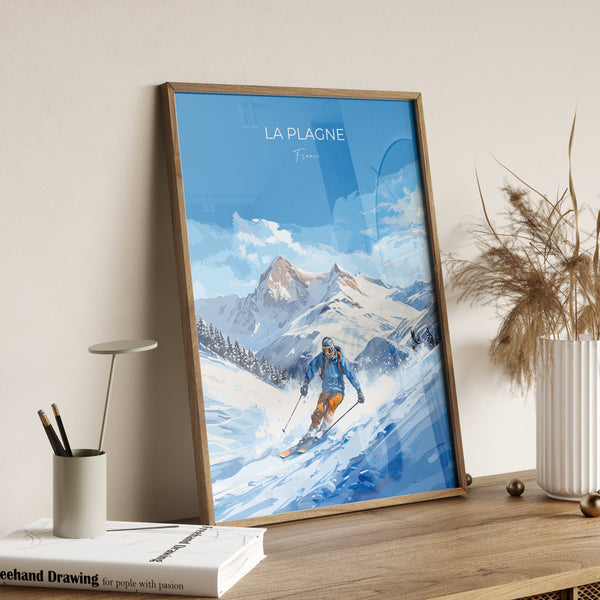 La Plagne Wall Art Travel Poster, Travel Print of La Plagne, Ski Poster, La Plagne Art Gift, France Ski Art Travel Gift