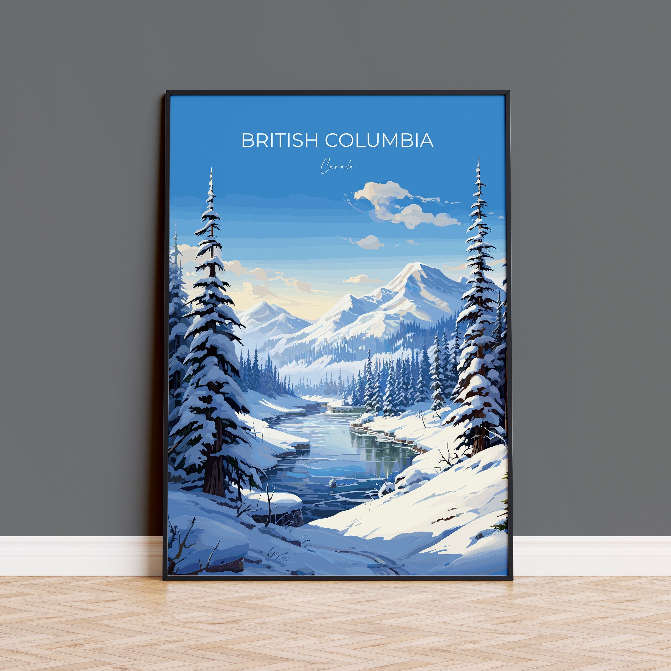 British Columbia Wall Art Travel Poster, Travel Print of British Columbia, British Columbia Art Lovers Gift, Canada Winter Art Travel Gift NQ Media Designs