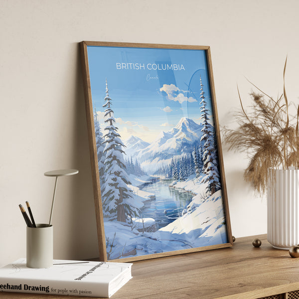 British Columbia Wall Art Travel Poster, Travel Print of British Columbia, British Columbia Art Lovers Gift, Canada Winter Art Travel Gift
