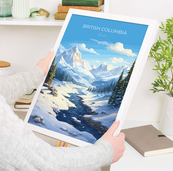 British Columbia Wall Art Travel Print, Travel Poster of British Columbia, British Columbia Art Lovers Gift, Canada Winter Art Travel Gift