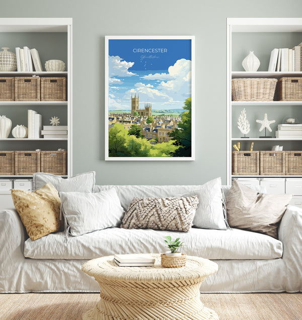 Cirencester Travel Poster Wall Art, Travel Print of Cirencester, Cirencester Art Gift, English Countryside Art Lovers Gift,