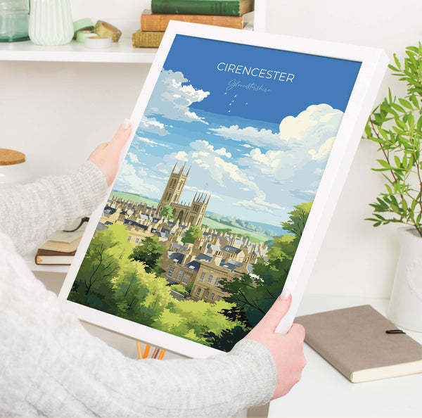 Cirencester Travel Poster Wall Art, Travel Print of Cirencester, Cirencester Art Gift, English Countryside Art Lovers Gift,