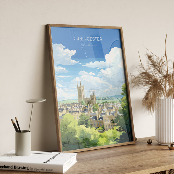 Cirencester Travel Poster Wall Art, Travel Print of Cirencester, Cirencester Art Gift, English Countryside Art Lovers Gift,