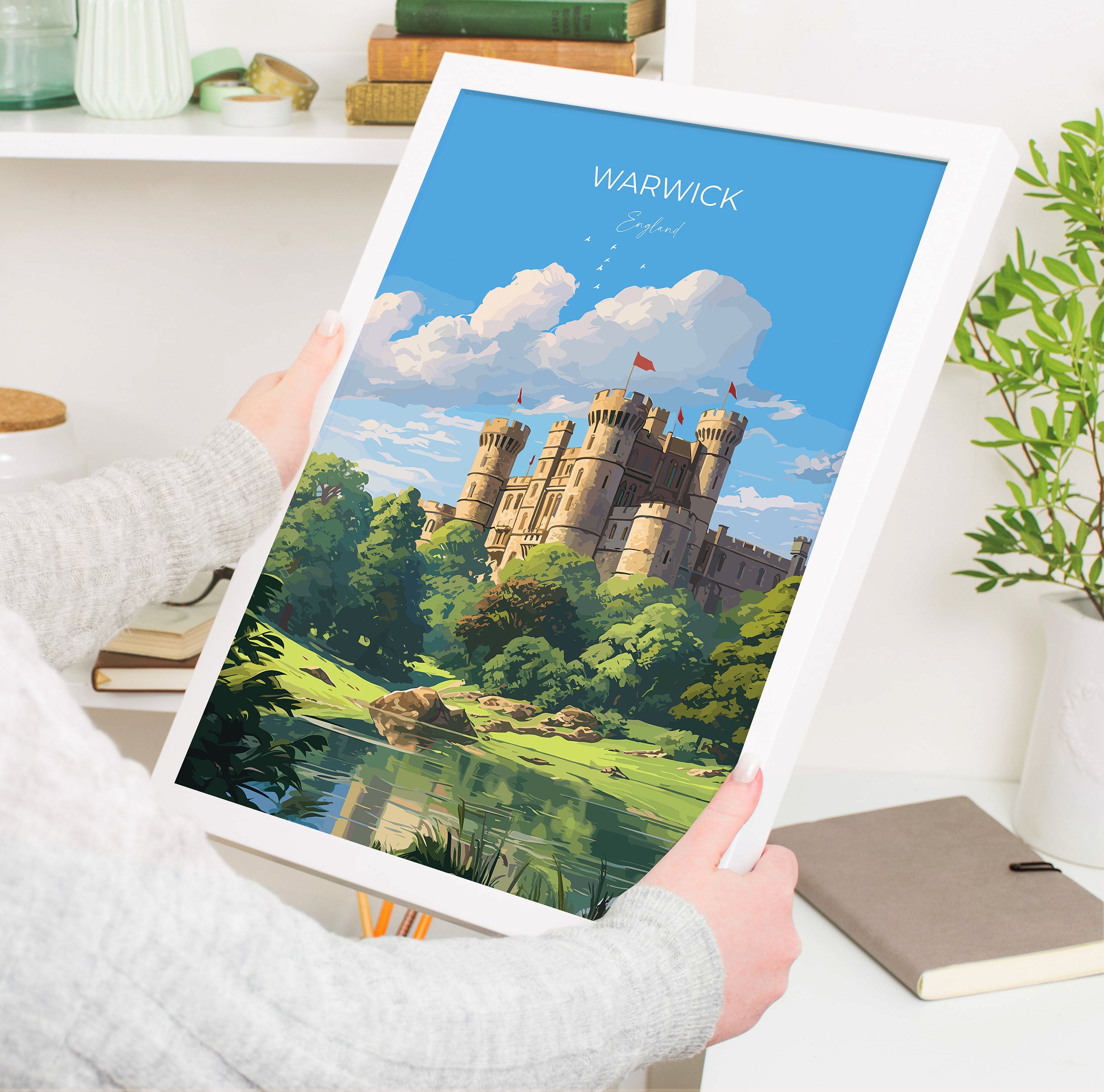 Warwick Travel Print Wall Art, Travel Poster of Warwick, Warwick Art Gift, English Countryside Art Lovers Gift, NQ Media Designs