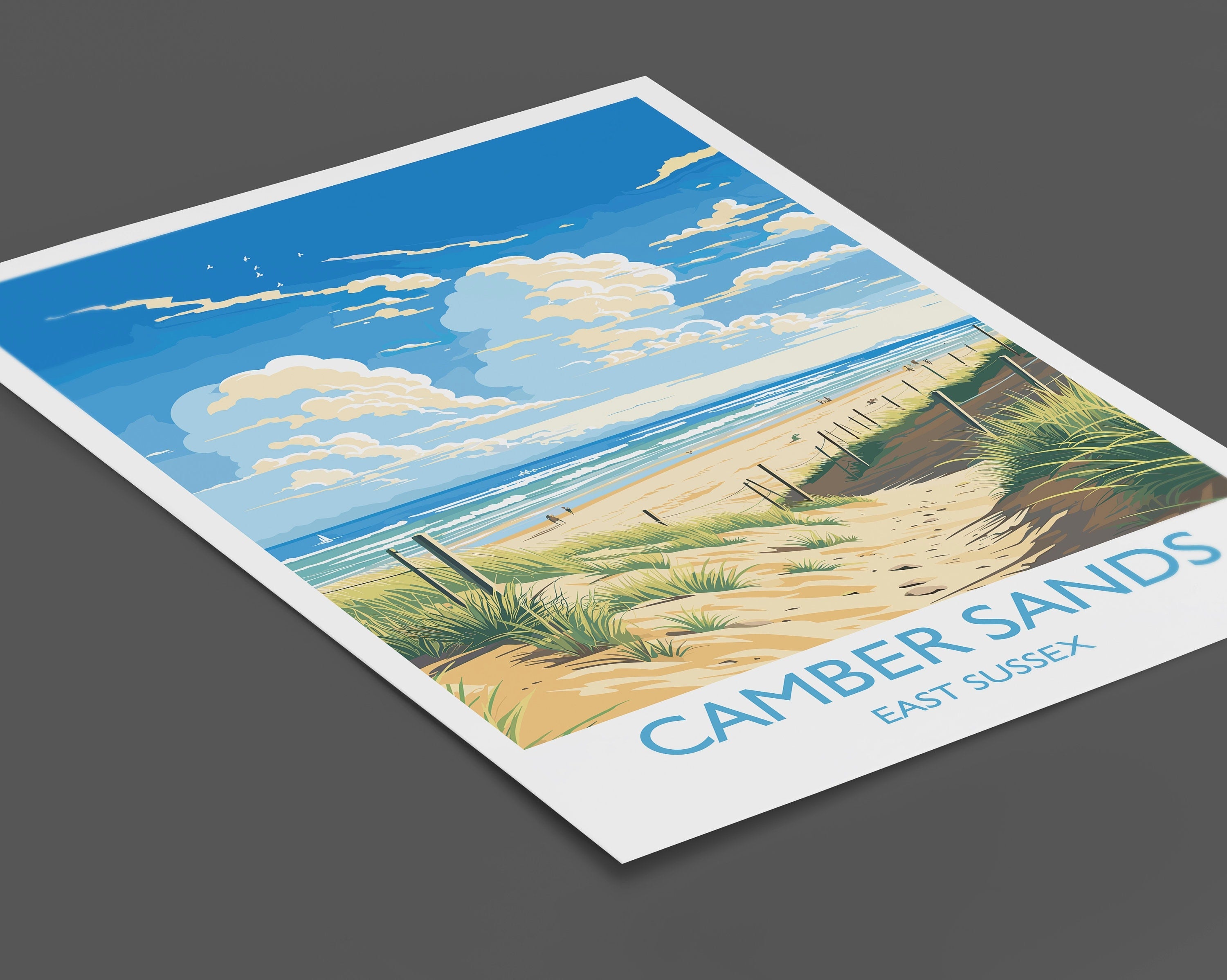 Camber Sands Travel Poster Wall Art, Camber Sands Travel Print, East Sussex, English Coastal Art, Camber Sands Gift, Wall Art Print NQ Media Designs