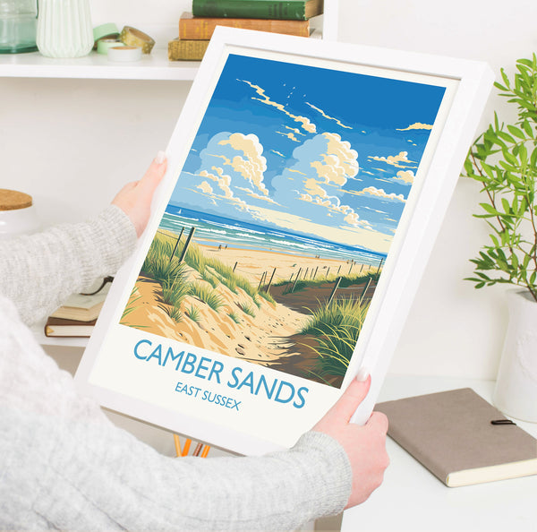 Camber Sands Travel Poster Wall Art, Camber Sands Travel Print, East Sussex, English Coastal Art, Camber Sands Gift, Wall Art Print