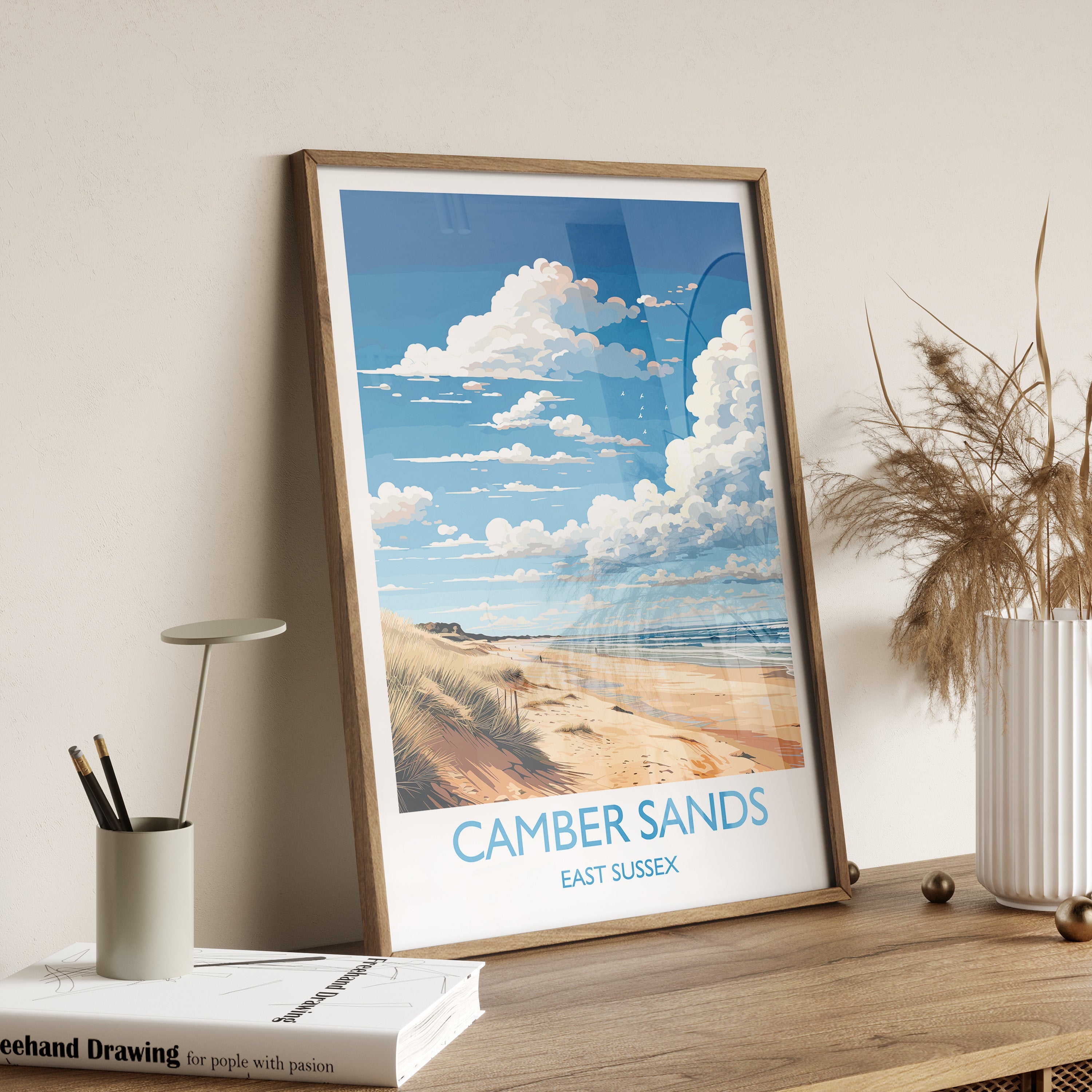 Camber Sands Travel Poster Wall Art, Camber Sands Travel Print, East Sussex, English Coastal Art, Camber Sands Gift, Wall Art Print NQ Media Designs