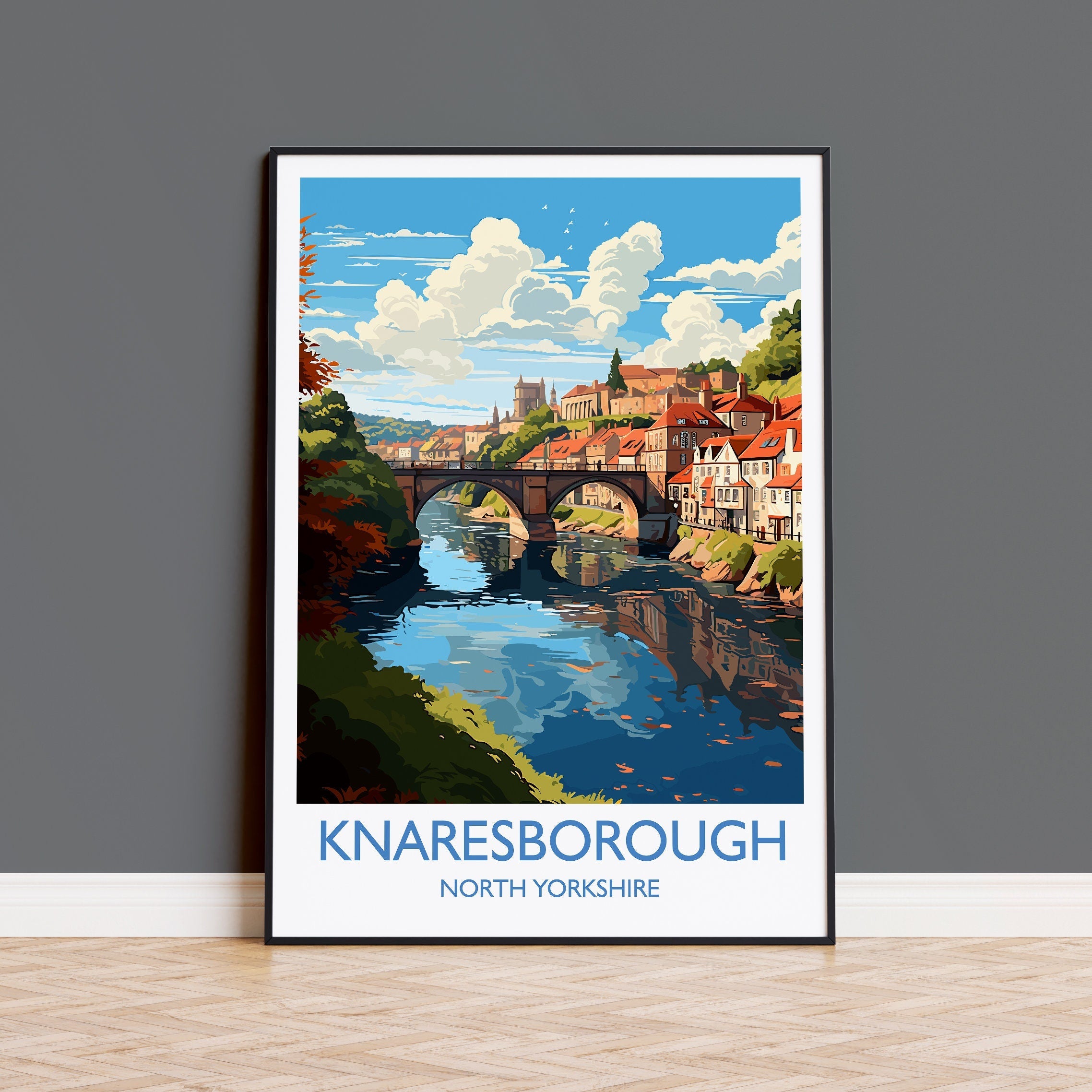 Knaresborough Travel Print, Travel Poster of Knaresborough, North Yorkshire Gift, England, Knaresborough Art Lovers Gift, Wall Art Print NQ Media Designs