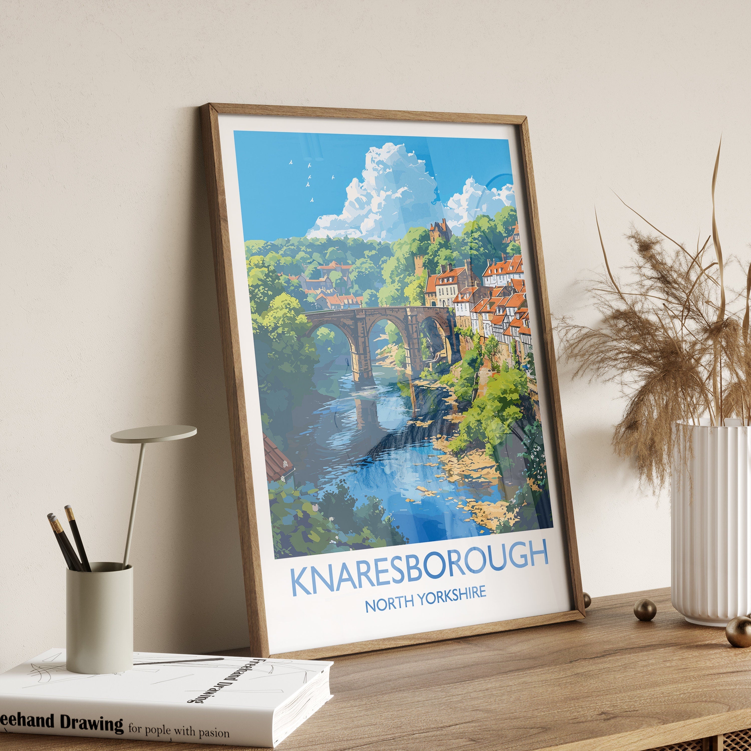 Knaresborough Travel Poster, Travel Print of Knaresborough, North Yorkshire Gift, England, Knaresborough Art Lovers Gift, Wall Art Print NQ Media Designs
