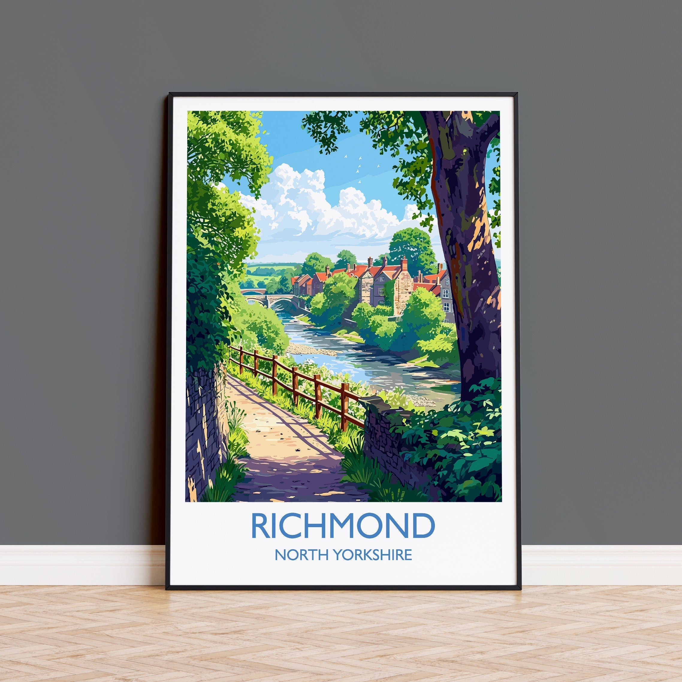 Richmond Travel Poster, Travel Print of Richmond, North Yorkshire Gift, England, Richmond Art Lovers Gift, Wall Art Print NQ Media Designs