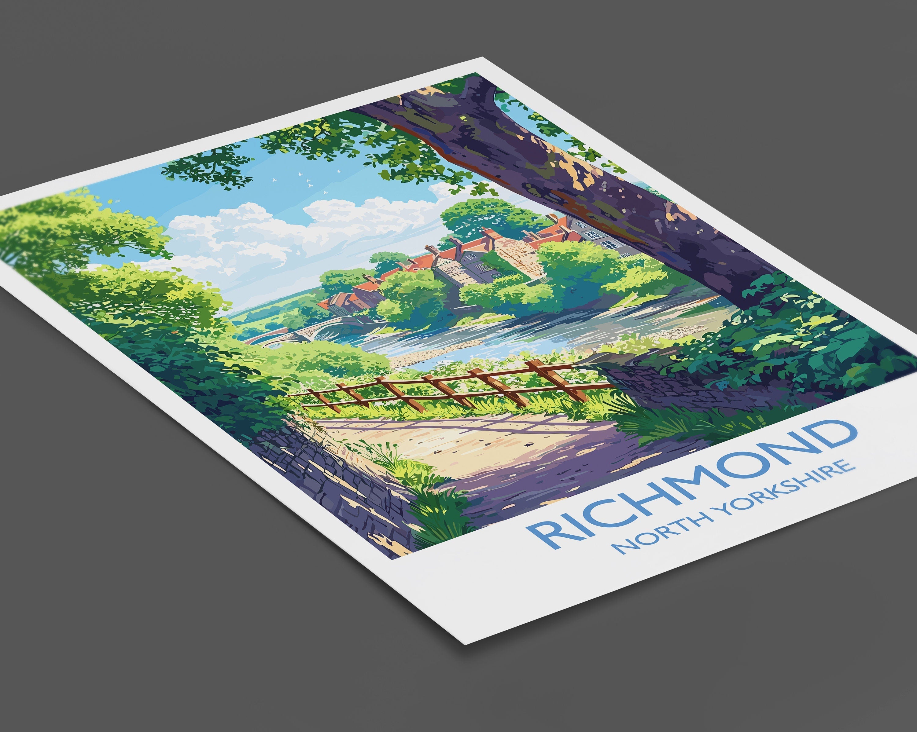 Richmond Travel Poster, Travel Print of Richmond, North Yorkshire Gift, England, Richmond Art Lovers Gift, Wall Art Print NQ Media Designs