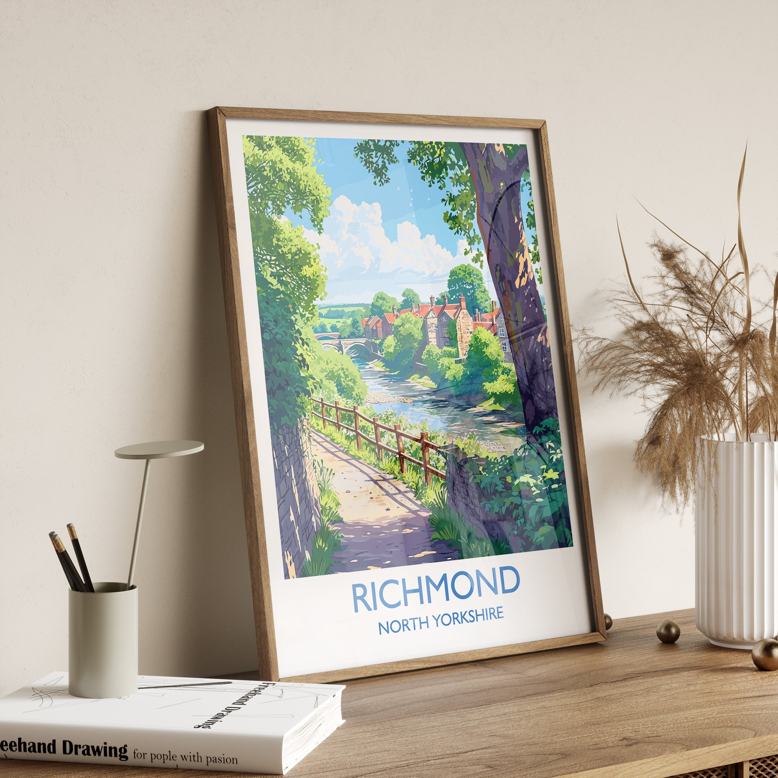 Richmond Travel Poster, Travel Print of Richmond, North Yorkshire Gift, England, Richmond Art Lovers Gift, Wall Art Print NQ Media Designs