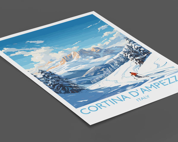 Cortina d'Ampezzo Wall Art Travel Poster, Travel Print of Cortina d'Ampezzo, Ski Poster Art Gift, Italy Dolomites Ski Art Travel Lovers Gift