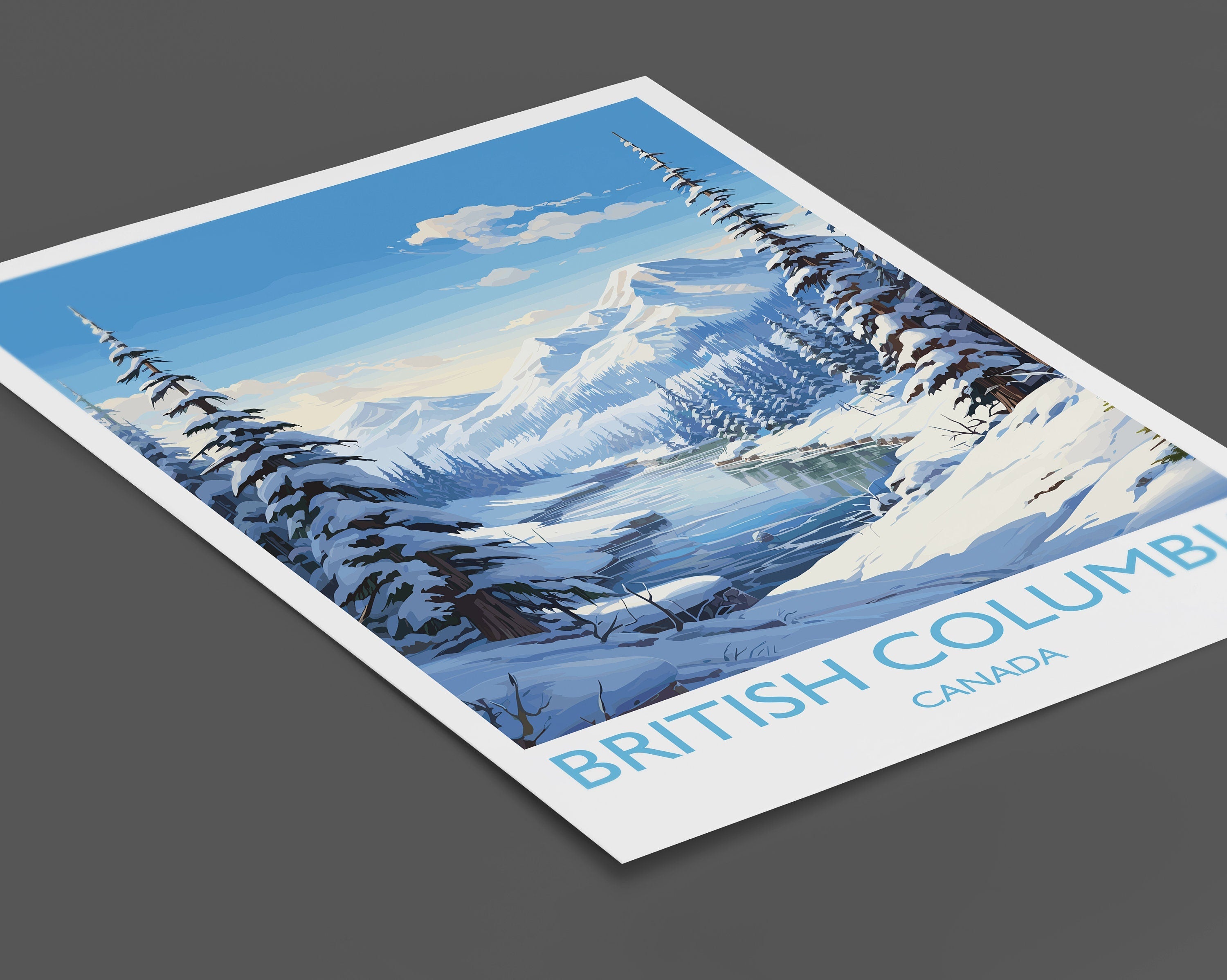 British Columbia Wall Art Travel Poster, Travel Print of British Columbia, British Columbia Art Lovers Gift, Canada Winter Art Travel Gift NQ Media Designs