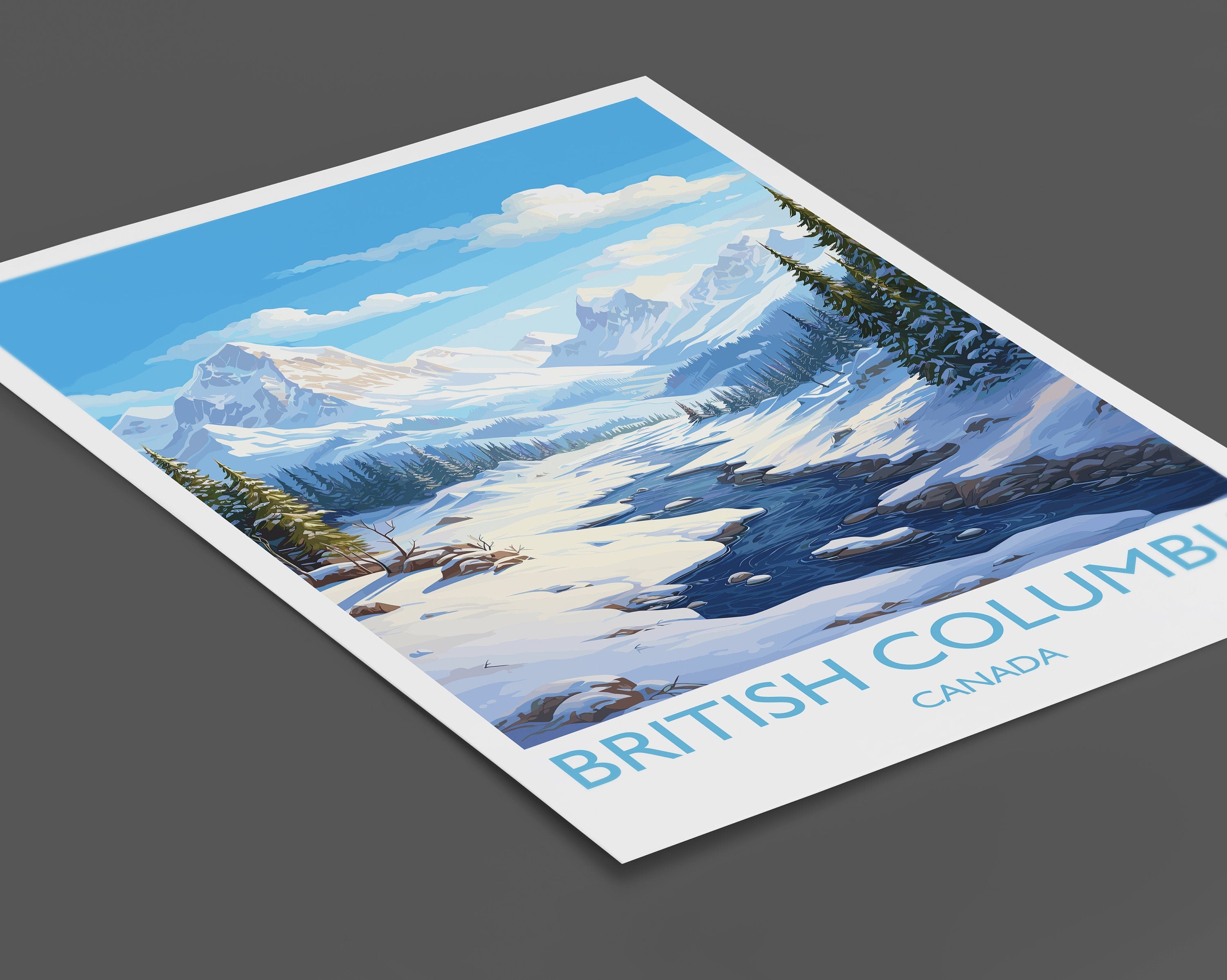 British Columbia Wall Art Travel Poster, Travel Print of British Columbia, British Columbia Art Lovers Gift, Canada Winter Art Travel Gift NQ Media Designs