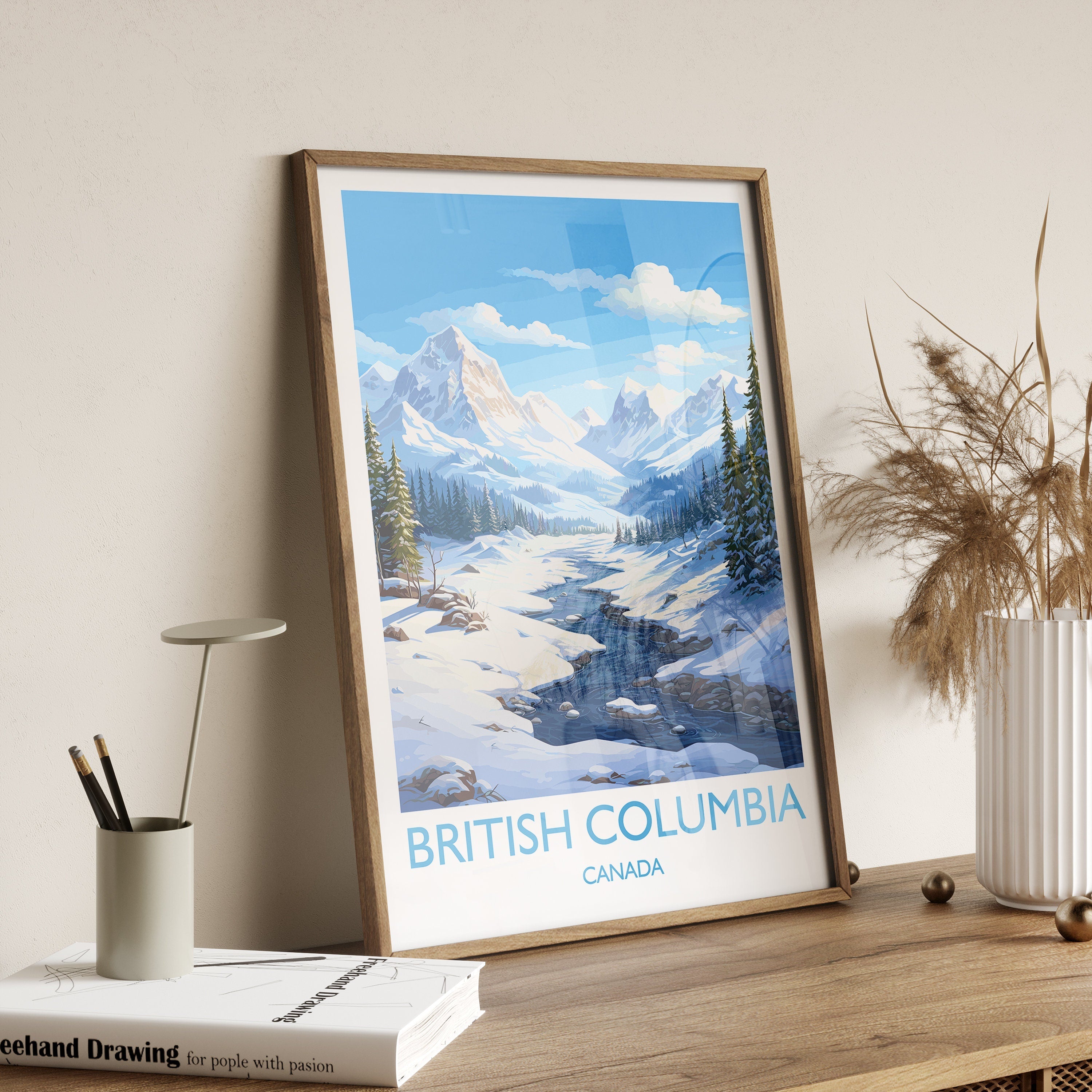 British Columbia Wall Art Travel Poster, Travel Print of British Columbia, British Columbia Art Lovers Gift, Canada Winter Art Travel Gift NQ Media Designs