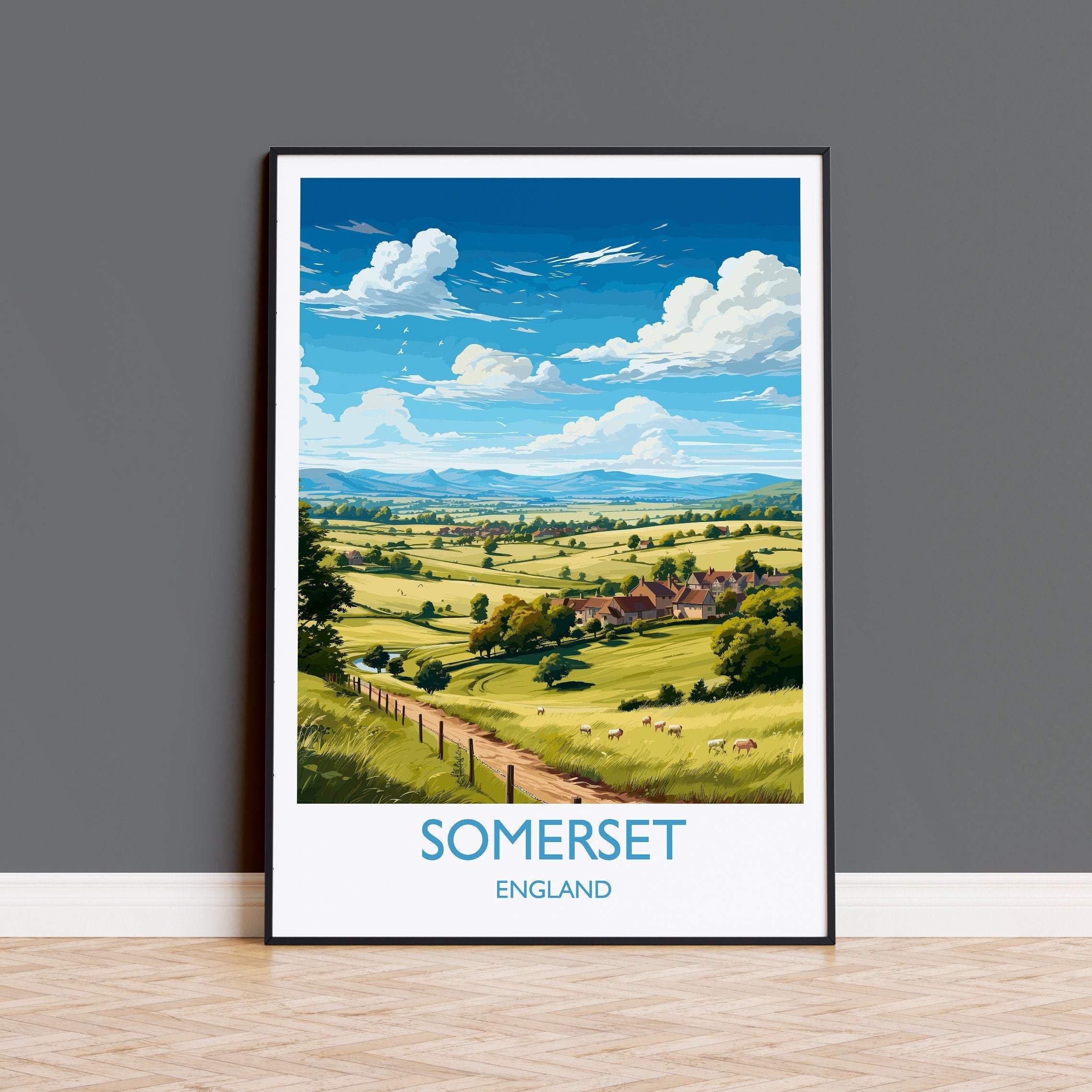 Somerset Poster Wall Art, Travel Print of Somerset, England, Somerset Art Lovers Gift, England Wall Art Print NQ Media Designs
