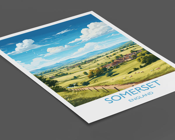 Somerset Poster Wall Art, Travel Print of Somerset, England, Somerset Art Lovers Gift, England Wall Art Print
