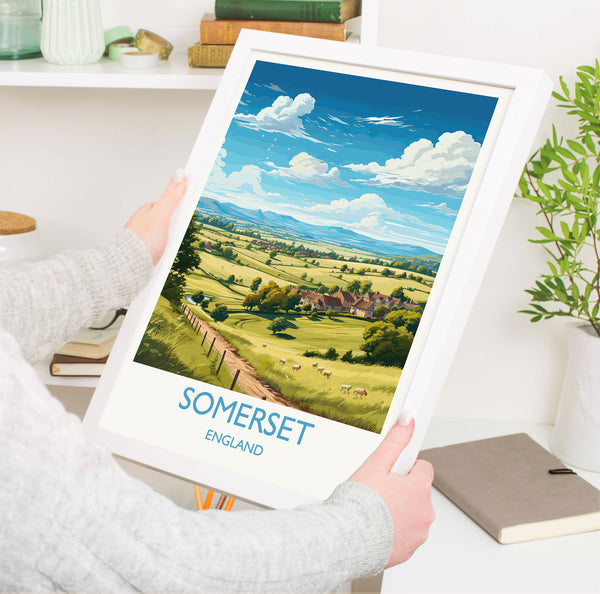 Somerset Poster Wall Art, Travel Print of Somerset, England, Somerset Art Lovers Gift, England Wall Art Print